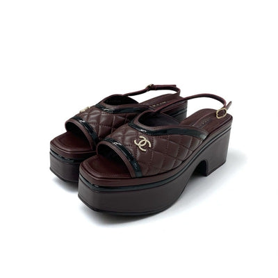 シャネル CHANEL サンダル 靴 シューズ レザー ブラウン系 ブラック ココマーク マトラッセ スリングバック