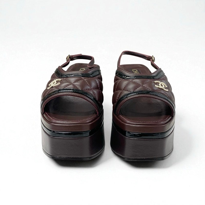 シャネル CHANEL サンダル 靴 シューズ レザー ブラウン系 ブラック ココマーク マトラッセ スリングバック