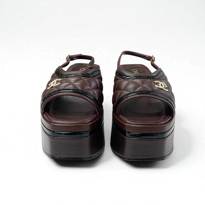 シャネル CHANEL サンダル 靴 シューズ レザー ブラウン系 ブラック ココマーク マトラッセ スリングバック