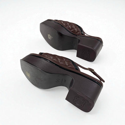 シャネル CHANEL サンダル 靴 シューズ レザー ブラウン系 ブラック ココマーク マトラッセ スリングバック