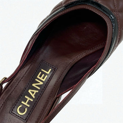 シャネル CHANEL サンダル 靴 シューズ レザー ブラウン系 ブラック ココマーク マトラッセ スリングバック