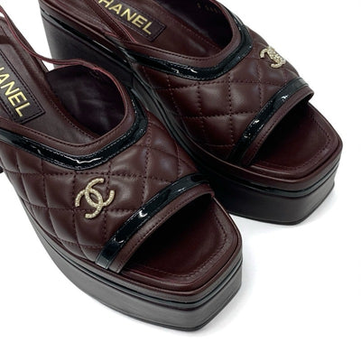 シャネル CHANEL サンダル 靴 シューズ レザー ブラウン系 ブラック ココマーク マトラッセ スリングバック