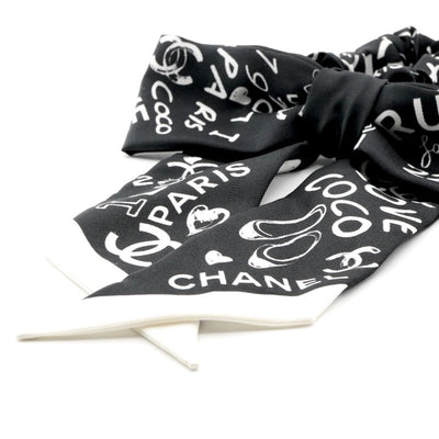 シャネル CHANEL ヘアアクセサリー シルク ブラック ホワイト ココマーク ロゴ リボン シュシュ ヘアゴム