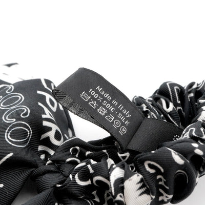 シャネル CHANEL ヘアアクセサリー シルク ブラック ホワイト ココマーク ロゴ リボン シュシュ ヘアゴム