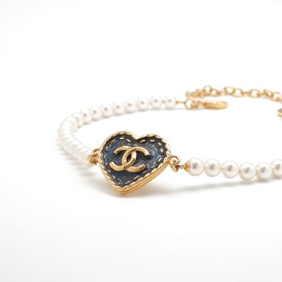 シャネル CHANEL ネックレス ペンダント チョーカー ゴールド ホワイト ココマーク ハート