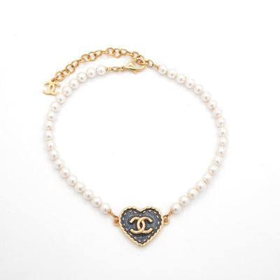 シャネル CHANEL ネックレス ペンダント チョーカー ゴールド ホワイト ココマーク ハート