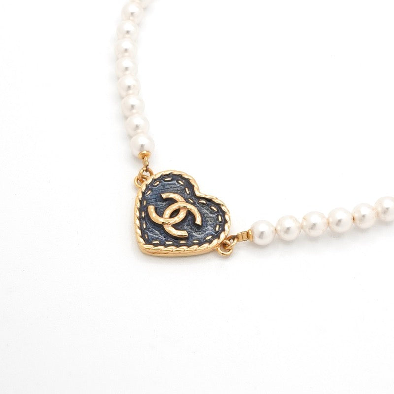シャネル CHANEL ネックレス ペンダント チョーカー ゴールド ホワイト ココマーク ハート