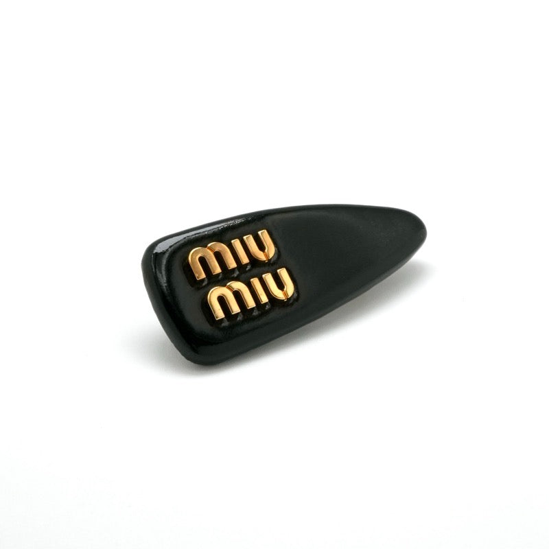 ミュウミュウ MIUMIU ヘアアクセサリー ブラック ゴールド ロゴ ヘアクリップ バレッタ