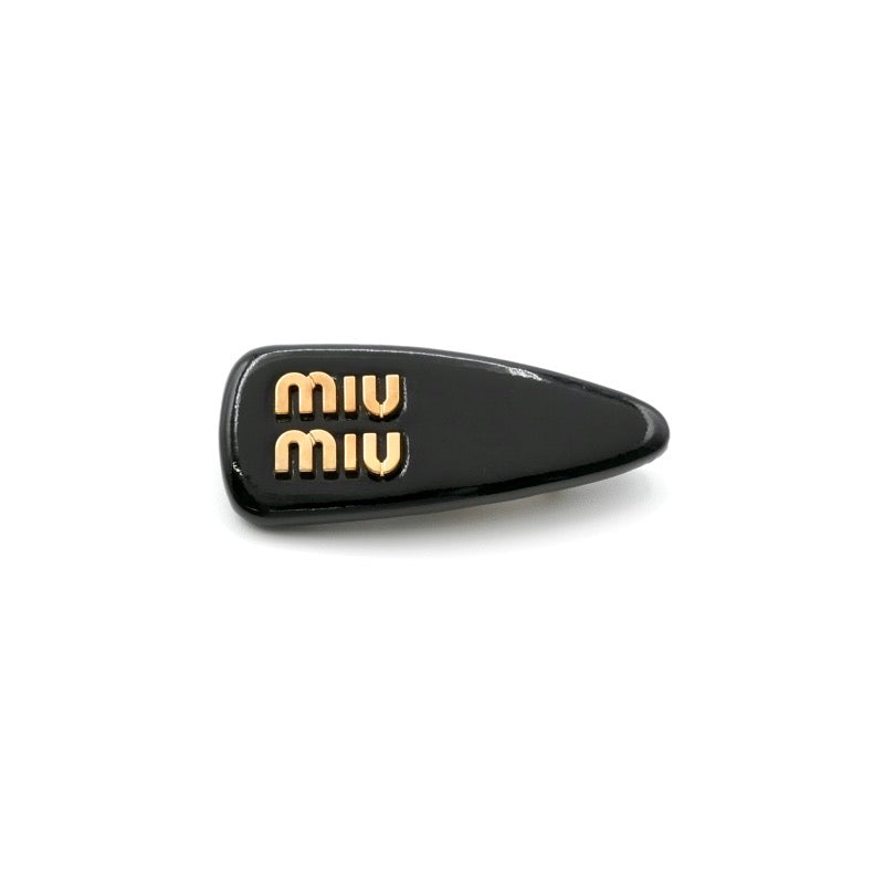 ミュウミュウ MIUMIU ヘアアクセサリー ブラック ゴールド ロゴ ヘアクリップ バレッタ