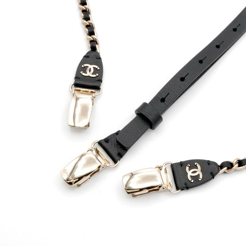 シャネル CHANEL サスペンダー ブラック シルバー ココマーク チェーン