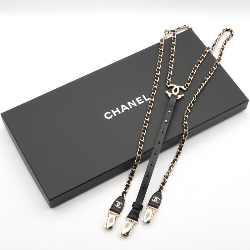 シャネル CHANEL サスペンダー ブラック シルバー ココマーク チェーン