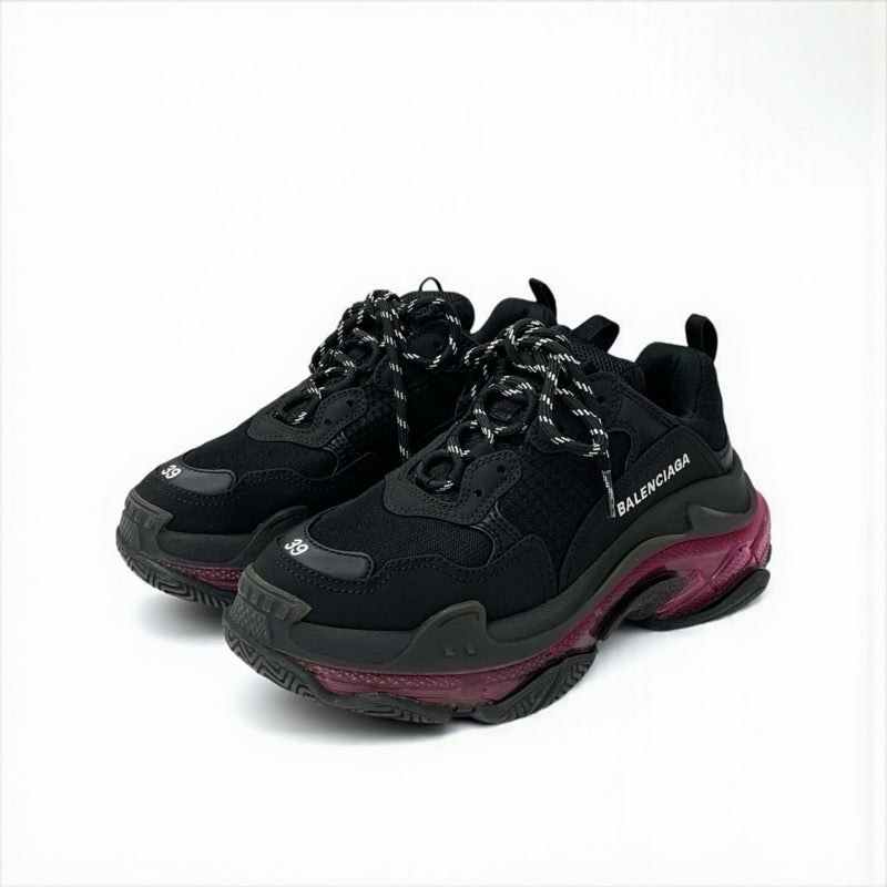 バレンシアガ BALENCIAGA トリプルS スニーカー 靴 シューズ メッシュ スエード レザー ブラック ピンク ロゴ ダブルフォーム