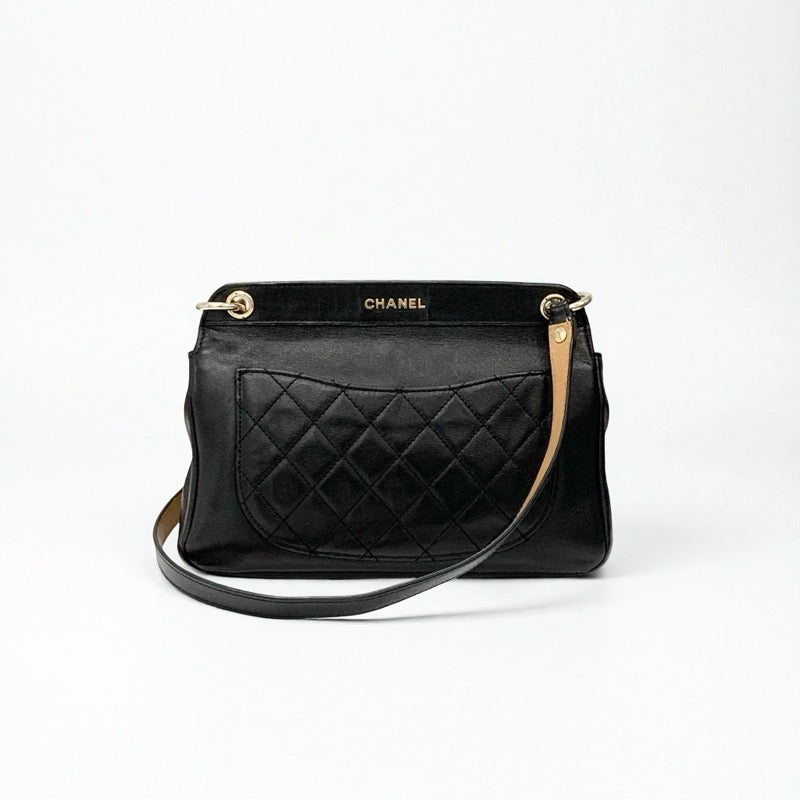 シャネル CHANEL バッグ ショルダーバッグ レザー ブラック 黒 ゴールド マトラッセ ターンロック ココマーク ダブルチェーン 2WAY