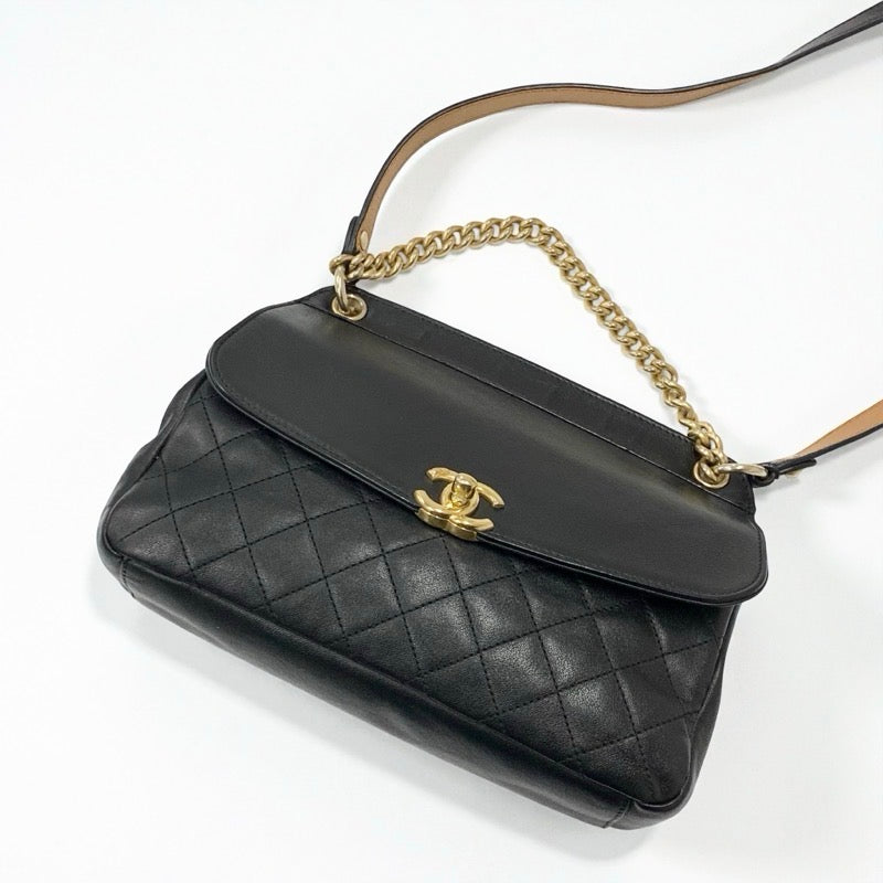 シャネル CHANEL バッグ ショルダーバッグ レザー ブラック 黒 ゴールド マトラッセ ターンロック ココマーク ダブルチェーン 2WAY