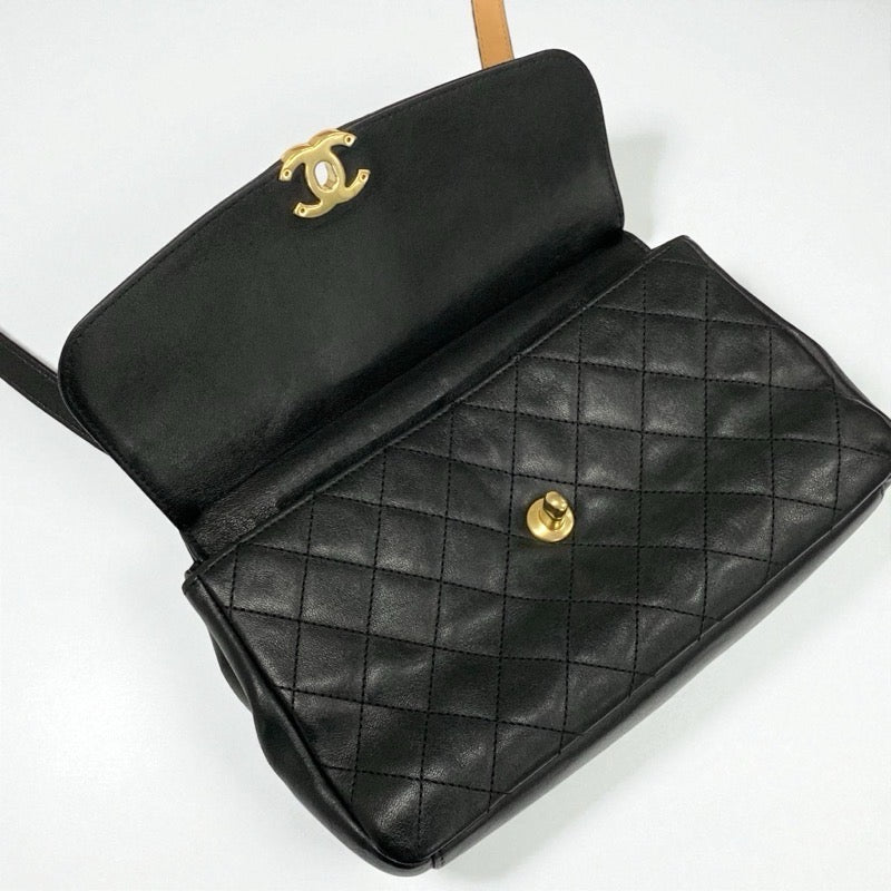 シャネル CHANEL バッグ ショルダーバッグ レザー ブラック 黒 ゴールド マトラッセ ターンロック ココマーク ダブルチェーン 2WAY