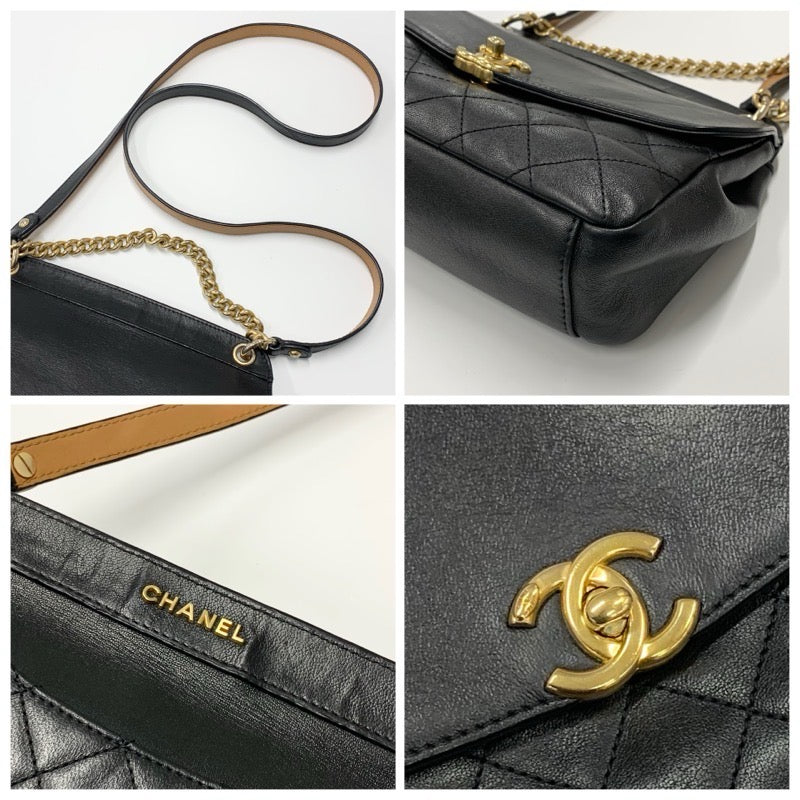 シャネル CHANEL バッグ ショルダーバッグ レザー ブラック 黒 ゴールド マトラッセ ターンロック ココマーク ダブルチェーン 2WAY