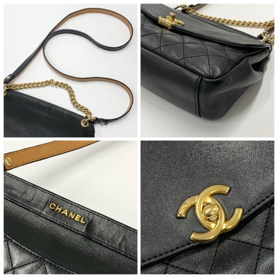 シャネル CHANEL バッグ ショルダーバッグ レザー ブラック 黒 ゴールド マトラッセ ターンロック ココマーク ダブルチェーン 2WAY