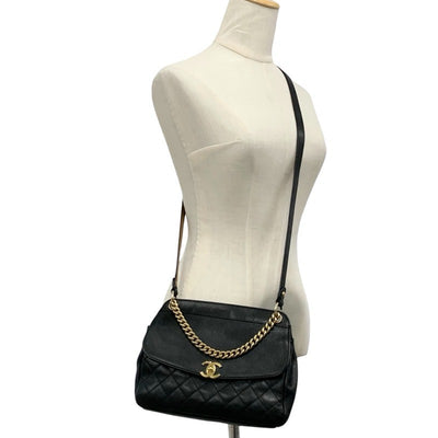 シャネル CHANEL バッグ ショルダーバッグ レザー ブラック 黒 ゴールド マトラッセ ターンロック ココマーク ダブルチェーン 2WAY