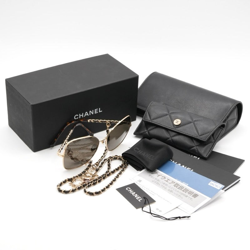 シャネル CHANEL サングラス ゴールド ブラック ブラウン ココマーク ロゴ ハート チェーン アイウェア べっ甲色