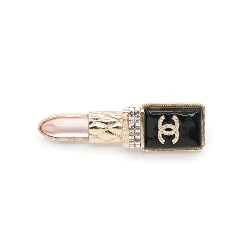 シャネル CHANEL ブローチ コサージュ ゴールド ブラック ピンク ココマーク ラインストーン リップモチーフ