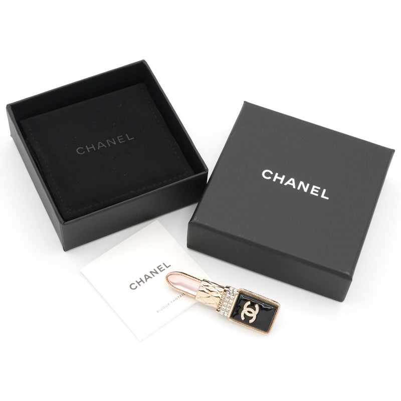シャネル CHANEL ブローチ コサージュ ゴールド ブラック ピンク ココマーク ラインストーン リップモチーフ
