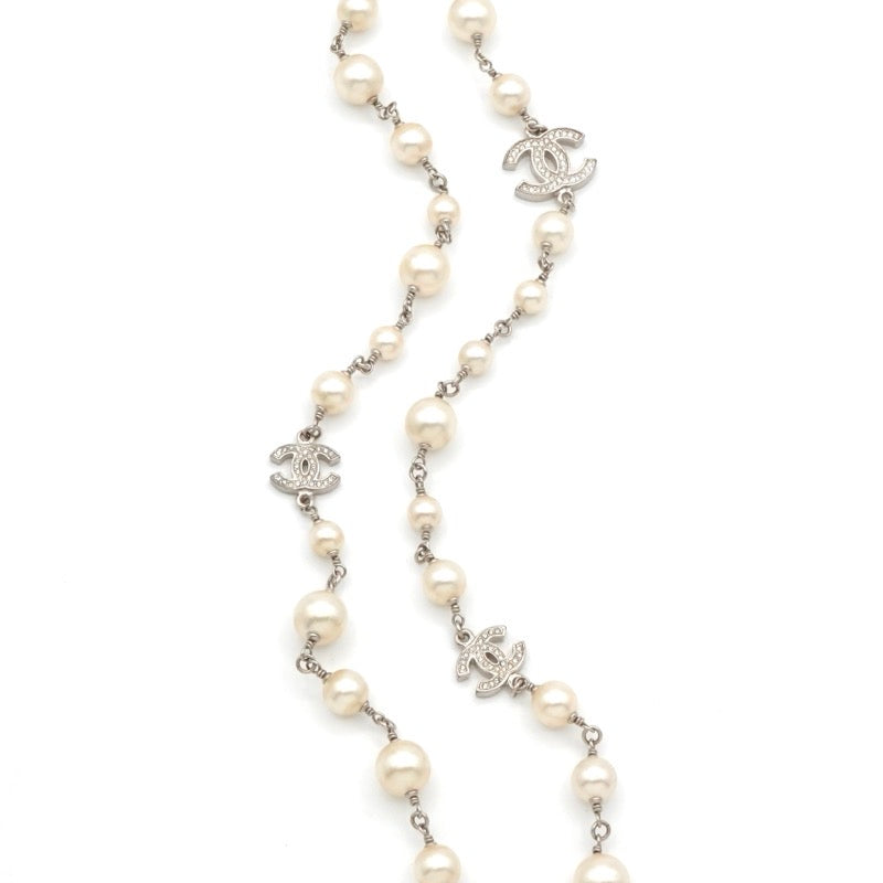 シャネル CHANEL ネックレス ペンダント チョーカー シルバー ココマーク ロングネックレス ラインストーン パール