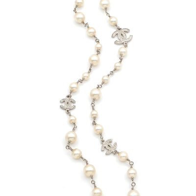 シャネル CHANEL ネックレス ペンダント チョーカー シルバー ココマーク ロングネックレス ラインストーン パール