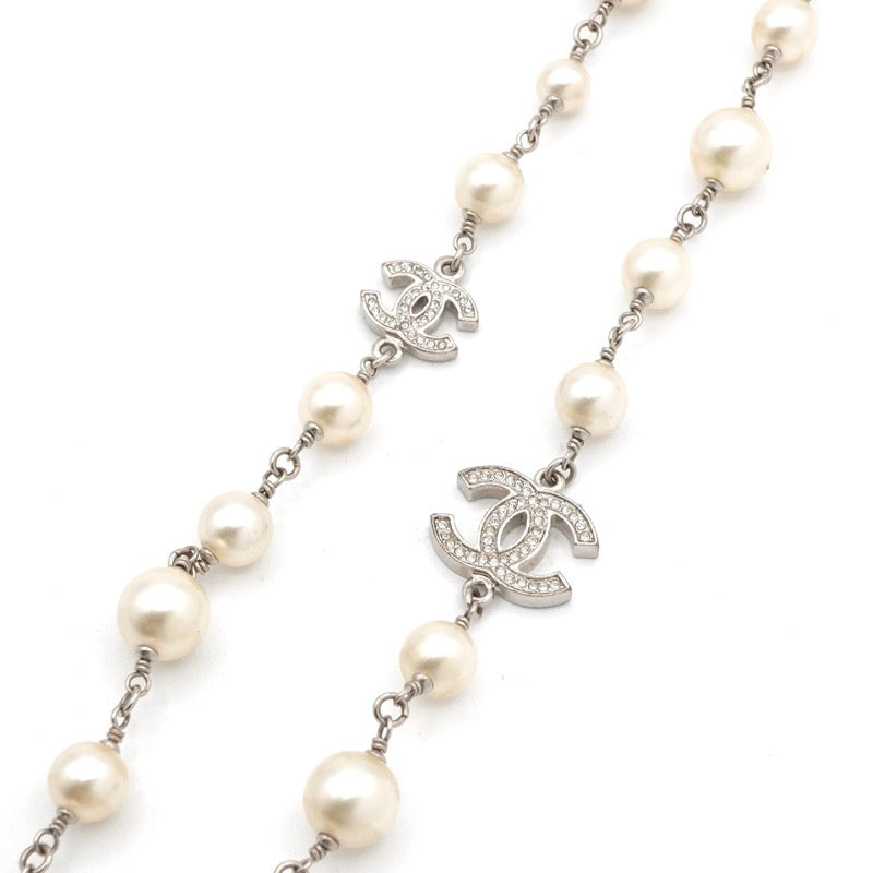 シャネル CHANEL ネックレス ペンダント チョーカー シルバー ココマーク ロングネックレス ラインストーン パール