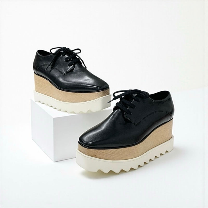 ステラマッカートニー STELLA McCARTNEY エリス スニーカー 靴 シューズ レザー ウッド ブラック ホワイト ブラウン 厚底シューズ プラットフォーム レースアップシューズ