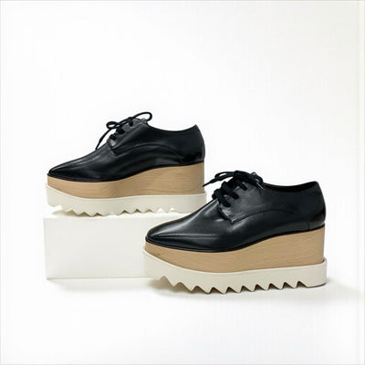 ステラマッカートニー STELLA McCARTNEY エリス スニーカー 靴 シューズ レザー ウッド ブラック ホワイト ブラウン 厚底シューズ プラットフォーム レースアップシューズ