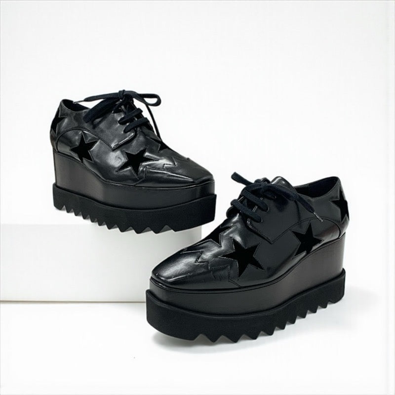 ステラマッカートニー STELLA McCARTNEY エリス スニーカー 靴 シューズ レザー ベロア ブラック 黒 スター 厚底 プラットフォーム レースアップシューズ