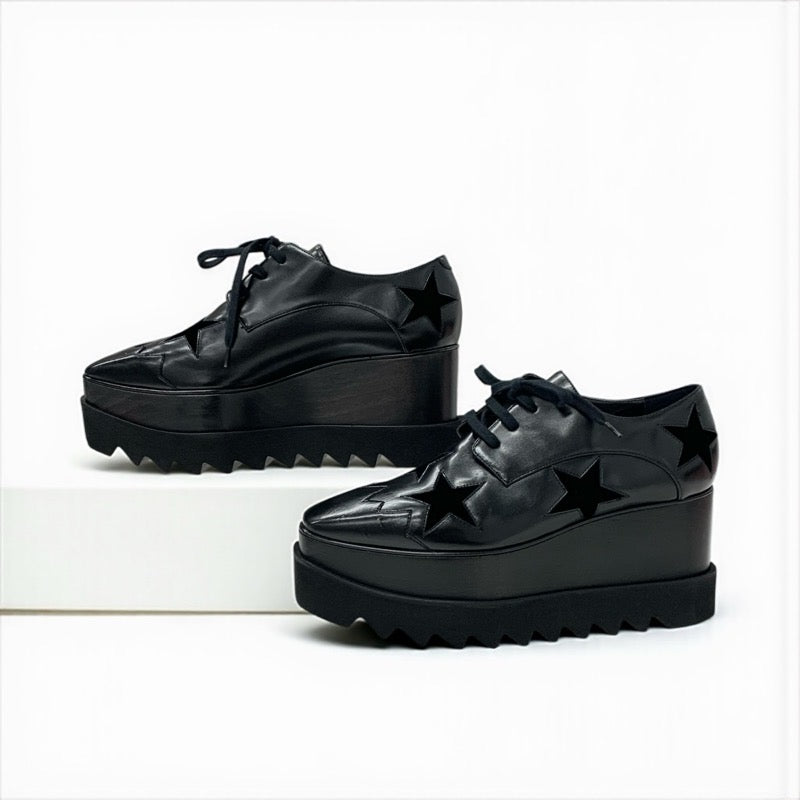 ステラマッカートニー STELLA McCARTNEY エリス スニーカー 靴 シューズ レザー ベロア ブラック 黒 スター 厚底 プラットフォーム レースアップシューズ