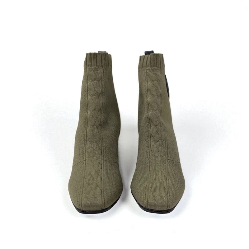 エルメス HERMES ヴォルヴェール ブーツ ショートブーツ 靴 シューズ ファブリック レザー カーキ ブラック ニット エクスリブリス