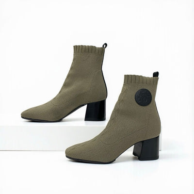 エルメス HERMES ヴォルヴェール ブーツ ショートブーツ 靴 シューズ ファブリック レザー カーキ ブラック ニット エクスリブリス