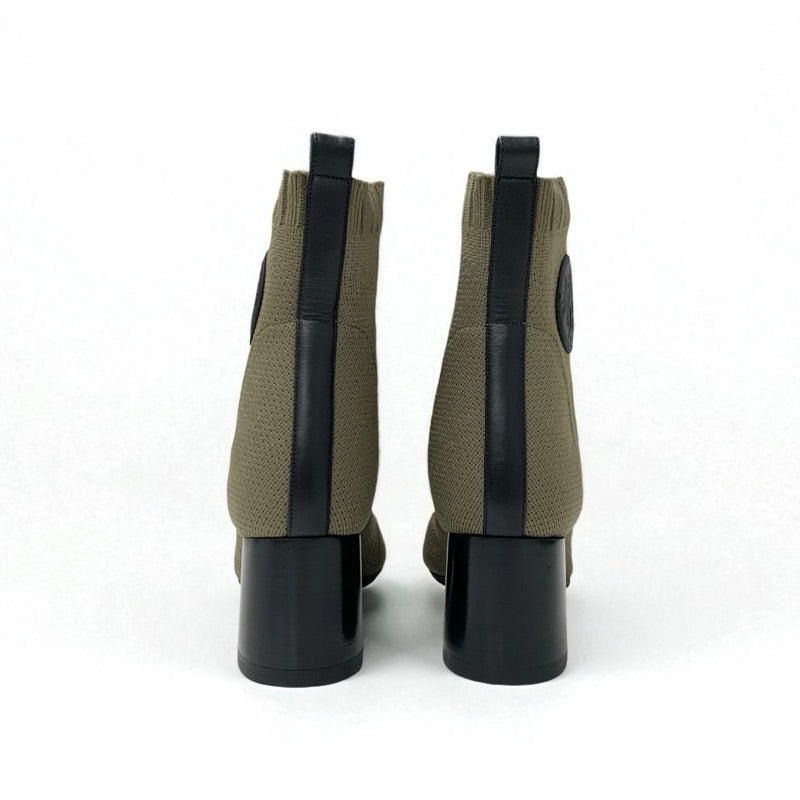 エルメス HERMES ヴォルヴェール ブーツ ショートブーツ 靴 シューズ ファブリック レザー カーキ ブラック ニット エクスリブリス