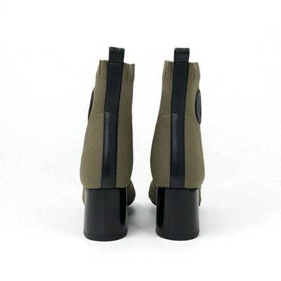 エルメス HERMES ヴォルヴェール ブーツ ショートブーツ 靴 シューズ ファブリック レザー カーキ ブラック ニット エクスリブリス