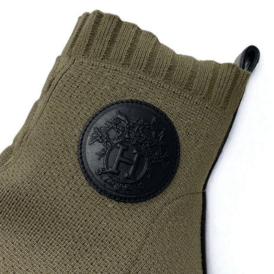 エルメス HERMES ヴォルヴェール ブーツ ショートブーツ 靴 シューズ ファブリック レザー カーキ ブラック ニット エクスリブリス