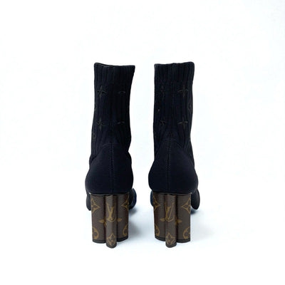 ルイヴィトン LOUIS VUITTON シルエットライン モノグラム ブーツ ショートブーツ 靴 シューズ ファブリック レザー ブラック ブラウン ソックスブーツ ニット アンクルブーツ