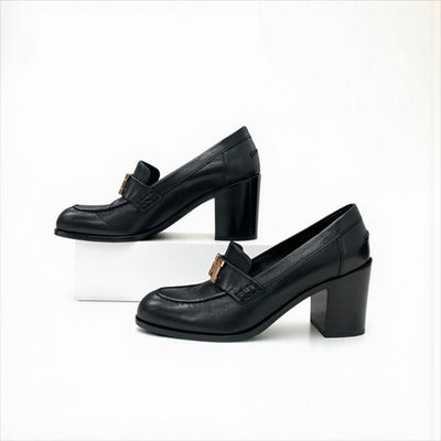 エルメス HERMES ドーフィン ローファー 革靴 靴 シューズ レザー ブラック 黒 ピンクゴールド H金具 ヒールローファー