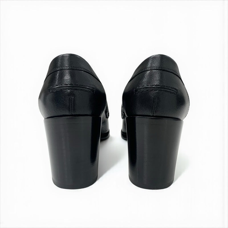 エルメス HERMES ドーフィン ローファー 革靴 靴 シューズ レザー ブラック 黒 ピンクゴールド H金具 ヒールローファー