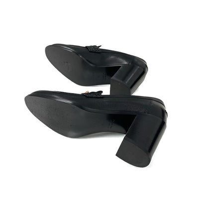 エルメス HERMES ドーフィン ローファー 革靴 靴 シューズ レザー ブラック 黒 ピンクゴールド H金具 ヒールローファー