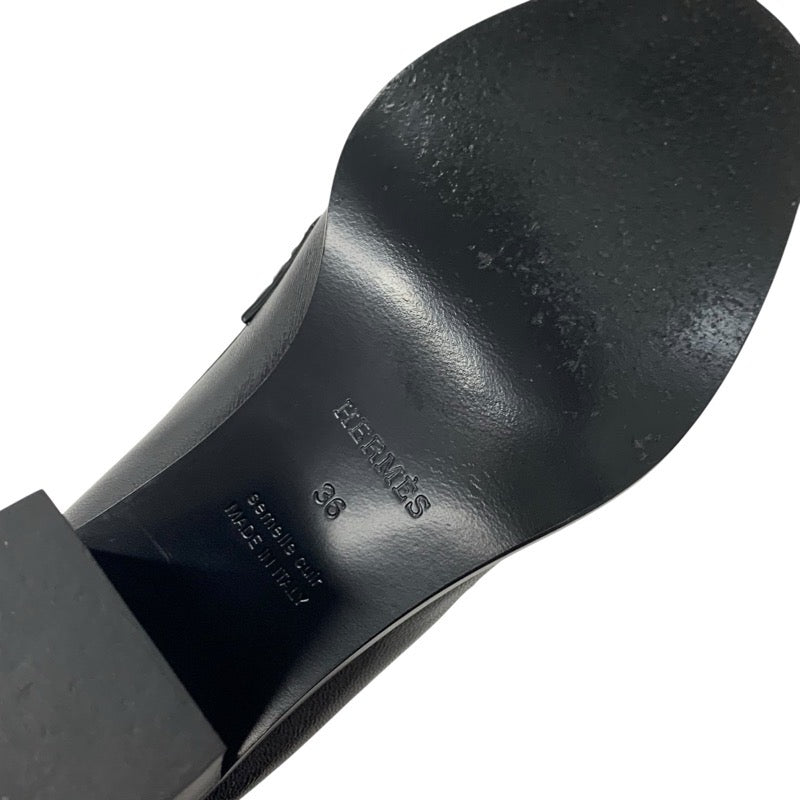 エルメス HERMES ドーフィン ローファー 革靴 靴 シューズ レザー ブラック 黒 ピンクゴールド H金具 ヒールローファー