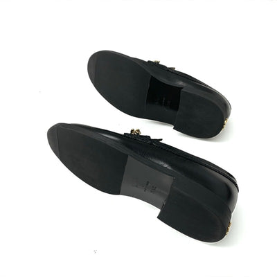 シャネル CHANEL ローファー 革靴 靴 シューズ レザー ブラック 黒 ゴールド ココマーク チェーン アイコン