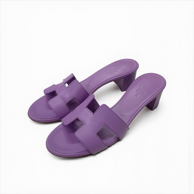 エルメス HERMES オアジス サンダル 靴 シューズ レザー パープル ミュール