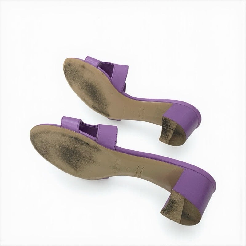 エルメス HERMES オアジス サンダル 靴 シューズ レザー パープル ミュール