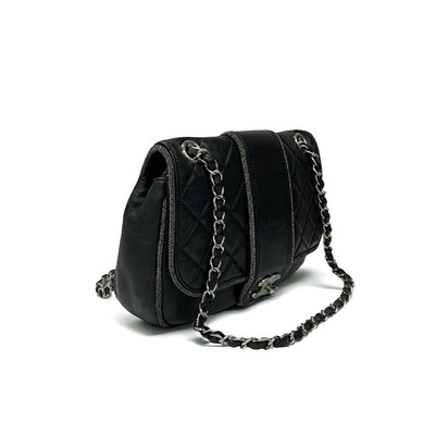 シャネル CHANEL バッグ ショルダーバッグ ラムスキン ブラック シルバー マトラッセ ターンロック ココマーク ダブルチェーン