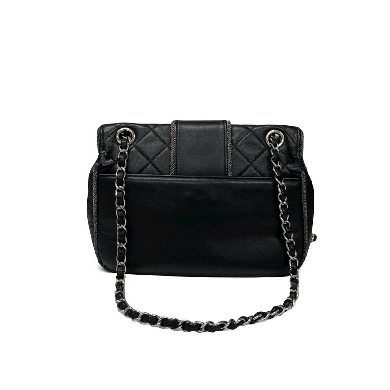 シャネル CHANEL バッグ ショルダーバッグ ラムスキン ブラック シルバー マトラッセ ターンロック ココマーク ダブルチェーン