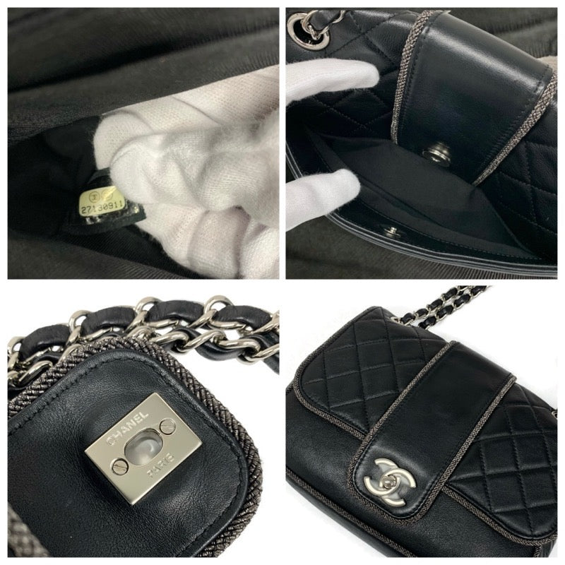 シャネル CHANEL バッグ ショルダーバッグ ラムスキン ブラック シルバー マトラッセ ターンロック ココマーク ダブルチェーン
