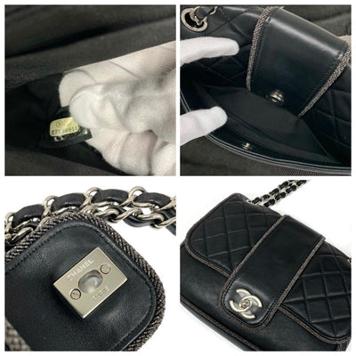 シャネル CHANEL バッグ ショルダーバッグ ラムスキン ブラック シルバー マトラッセ ターンロック ココマーク ダブルチェーン