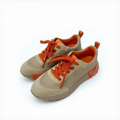 エルメス HERMES バウンシング スニーカー 靴 シューズ レザー スエード ベージュ オレンジ 未使用